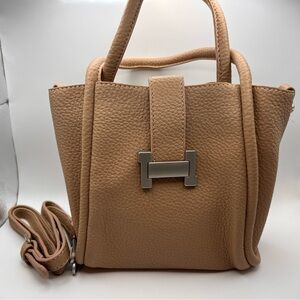 Women's Tan Pebbled Leather Tote Bag - Structured Top-Handle